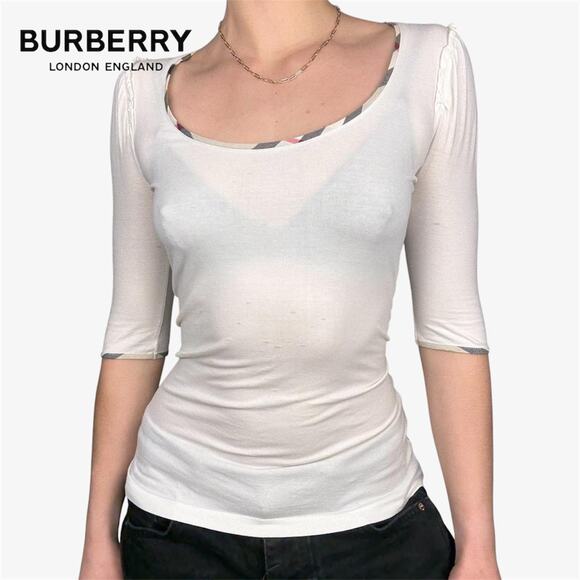 Burberry white scoop neck three quarter sleeve top size XS - Picture 1 of 8